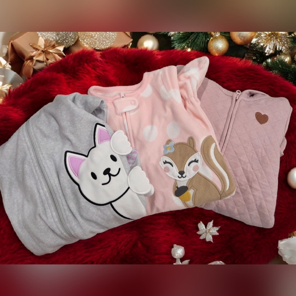 Baby Girl Winter Fleece Sleepers Bundle (3 pcs) Size 3M / 12–18M / 18M